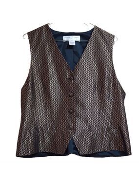 VINTAGE Rena Rowan tailored shimmering black and gold vest size 14